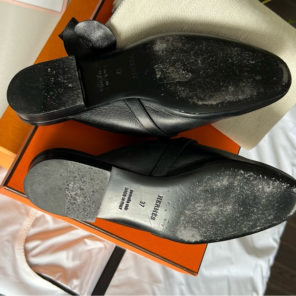 Authentic Hermes OZ Mules in Size 37 Black with Gold Hardware - Picture 8 of 16
